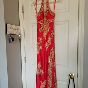 Red / Gold Formal Prom Dress PETITE SHORT